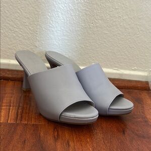 Gray Heeled Mules with Open Toe Design
